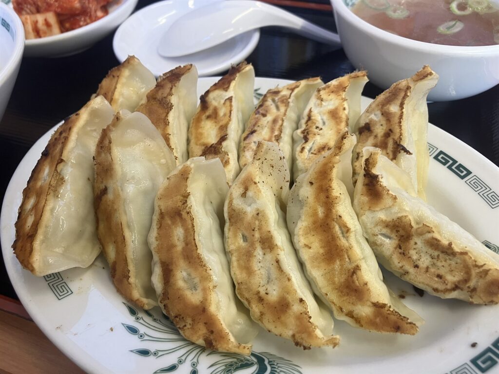 皿に盛られた12個の餃子
