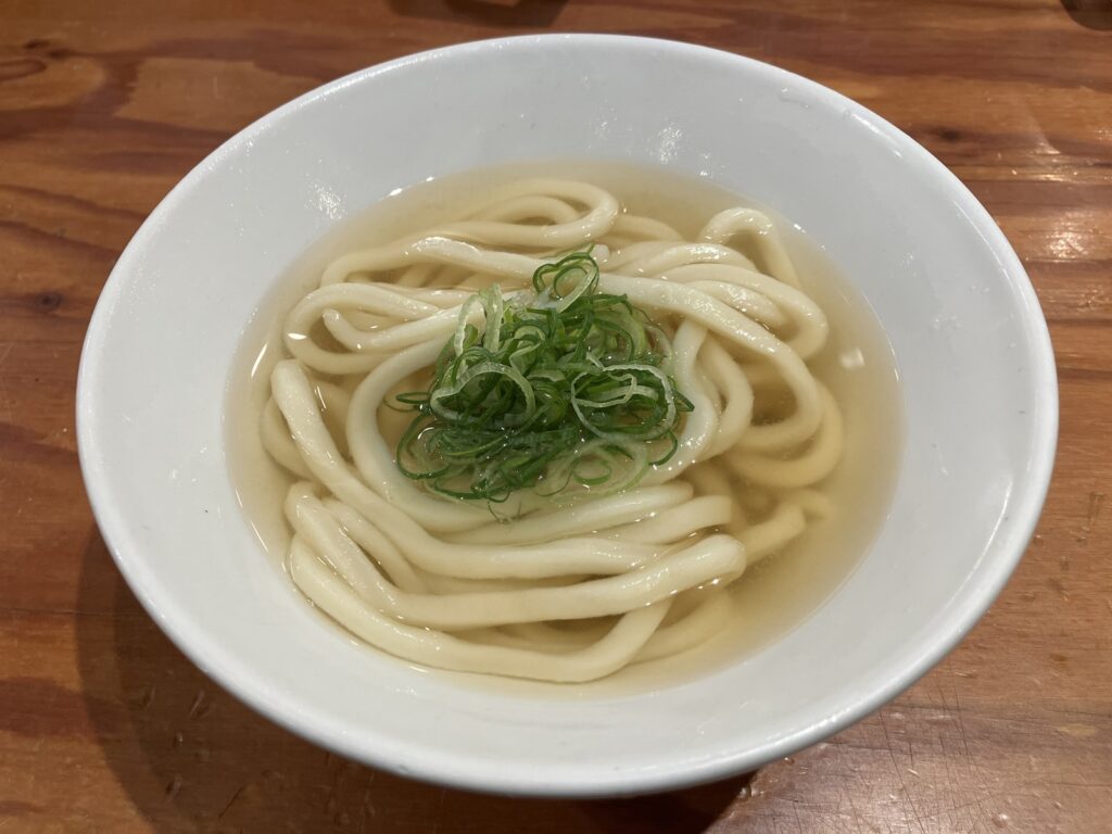 青ねぎがのった温かけうどん